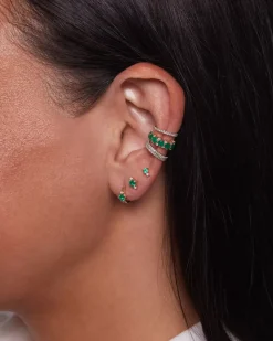 Emerald & Diamond Trio Huggie Hoops